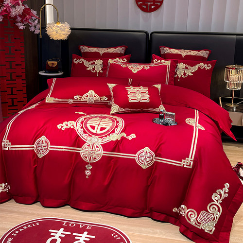 婚庆四件套婚嫁新婚床品刺绣被套红色龙凤婚房婚床喜庆中式套件 - 图2