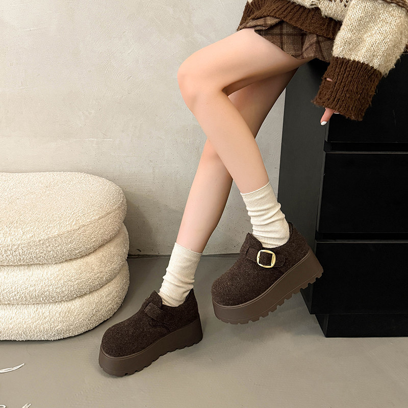 厚底灰色毛呢全包加绒勃肯鞋女2025冬季新款小个子增高一脚蹬棉鞋,淘宝优惠券,粉丝福利购,淘宝优惠卷