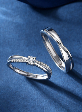 莫比乌斯环S925纯银情侣戒指一对小众设计高级感镶钻男女开口对戒