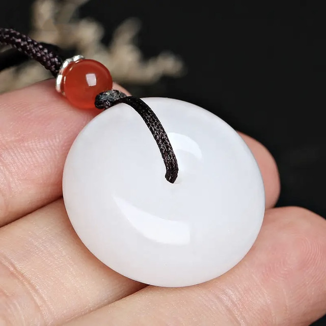 Xinjiang white jade peace buckle jade pendant gold silk jade men's and women's jade necklace Xinjiang jade pendant