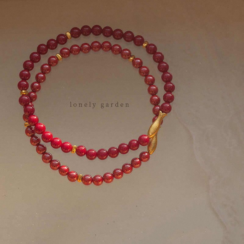 新中式朱砂紫金砂串珠锦鲤小鱼手链女复古年年有余转运珠金鱼手串,淘宝优惠券,粉丝福利购,淘宝优惠卷