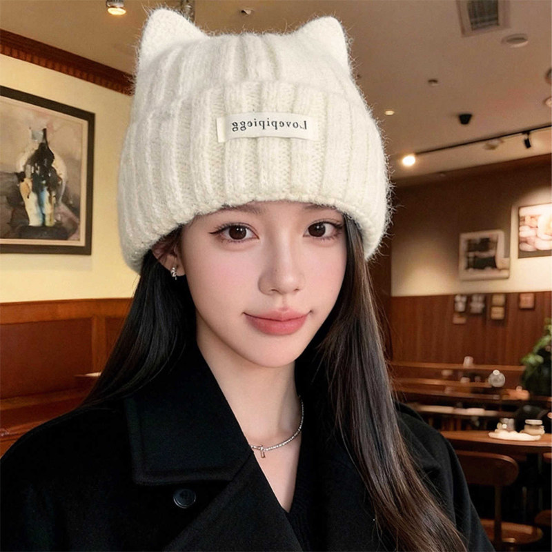 帽子女款猫耳朵秋冬季韩系大头围可爱保暖护耳显脸小针织毛线冷帽,淘宝优惠券,粉丝福利购,淘宝优惠卷