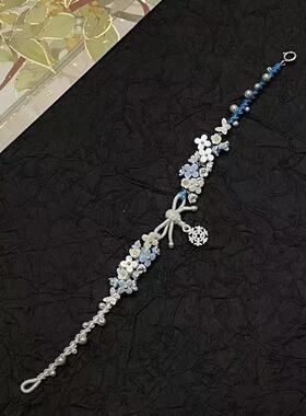 新中式雪花蝴蝶结气质手链精致蓝白撞色手绳复古小众送礼物手饰女