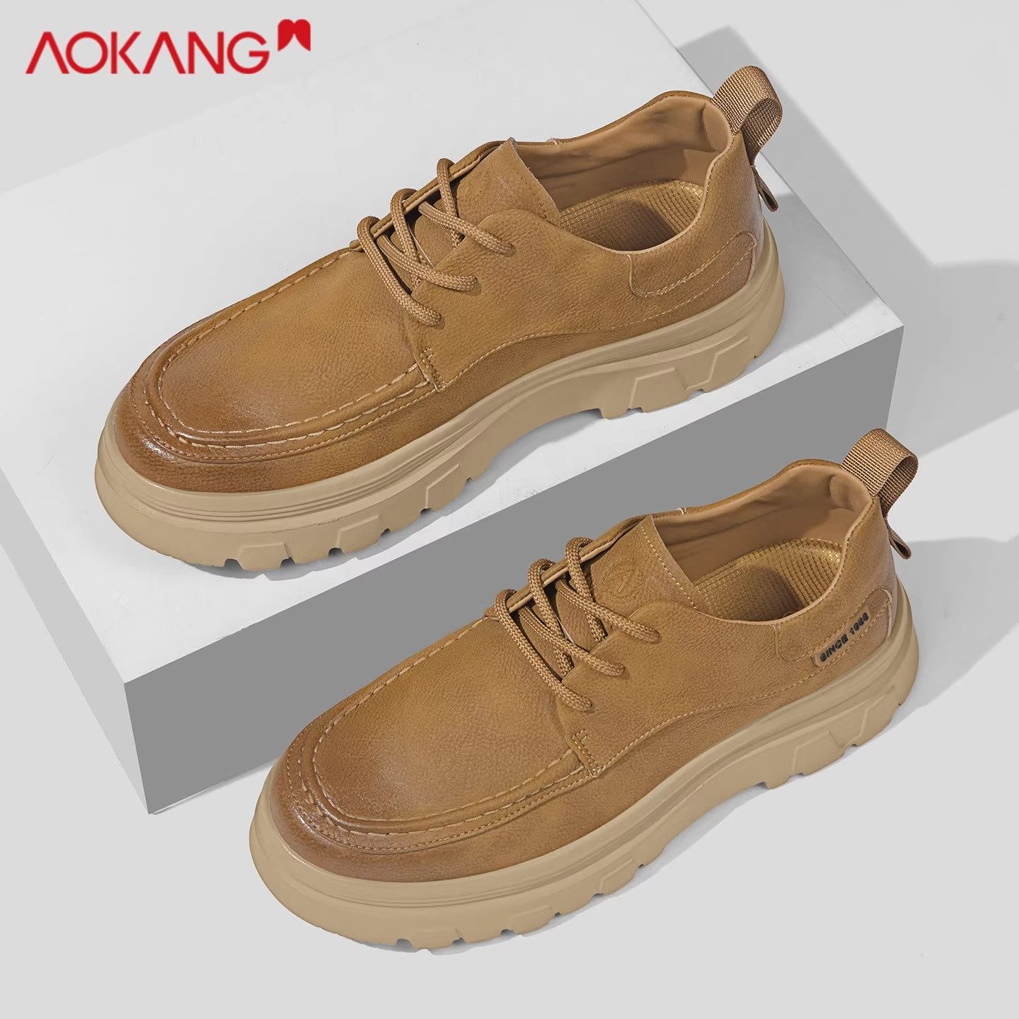 奥康休闲皮鞋男2025秋季新款增高低帮英伦风工装大头鞋子男鞋厚底,淘宝优惠券,粉丝福利购,淘宝优惠卷