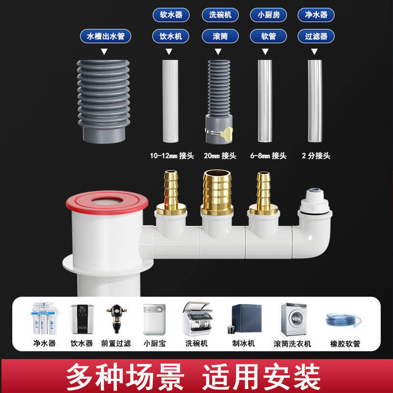 厨房下水管三通洗菜盆下水道水槽排水三头通防返臭神器多功能接头,淘宝优惠券,粉丝福利购,淘宝优惠卷
