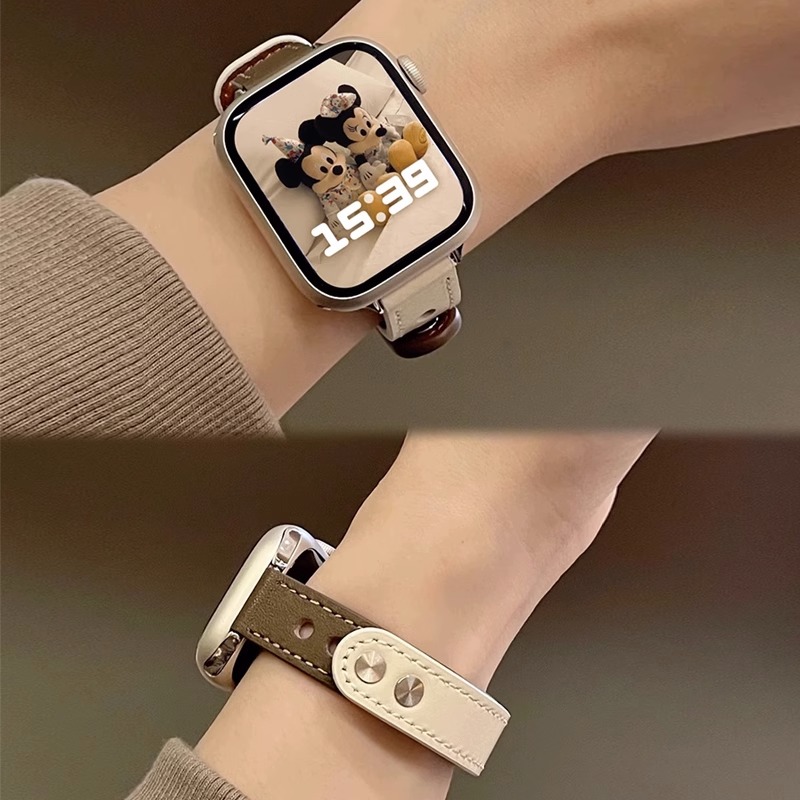 适用iwatch9表带applewatch手表带皮iphonewatch九苹果手表s7/6/5/se皮表带高级感s8真皮女s7s8s9数码 - 图0