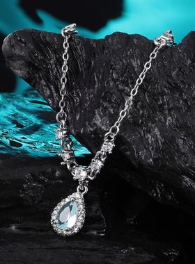 人鱼之泪蓝色水滴吊坠项链女配饰