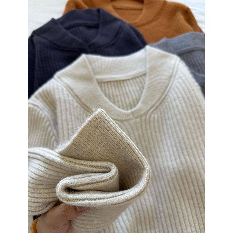美式复古杏色v领长袖简约毛衣女春秋高级感大码内搭打底针织上衣,淘宝优惠券,粉丝福利购,淘宝优惠卷