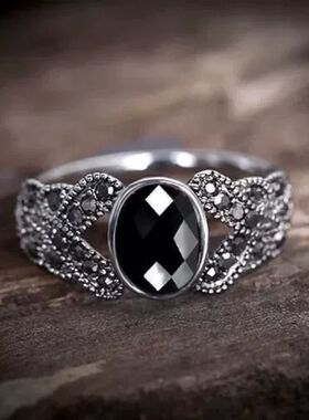 韩版时尚复古食中指指环女镶x钻水晶装饰戒指简约个性潮人学生饰