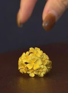 「华枝春满」新中式金色绣球花戒指轻奢复古高级感气质贵气食指戒