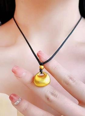 大胖福吊坠项链男女款古法小金坨无事牌平安扣福字实心挂坠礼物