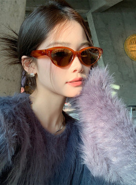 MELIYA复古猫眼小脸墨镜女高级感ins黑色框防晒太阳眼镜方圆脸潮