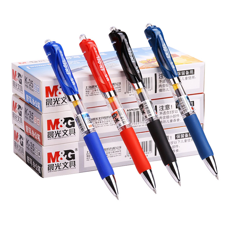 晨光k35按动中性笔0.5mm蓝红黑色笔芯按动式速干签字笔碳素笔水笔作业顺滑大容量 - 图3