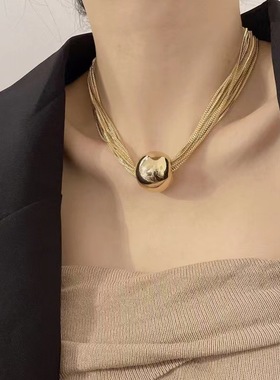 严选叠戴项饰气质辣妹几何圆球个性项链欧美跨境饰品朋克多层链条