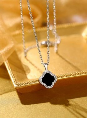 四叶草镶钻时尚小香风气质男士项链简约轻奢ins情侣款经典