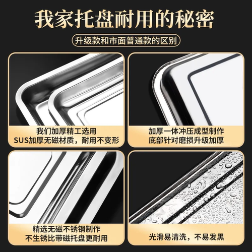 304不锈钢托盘盘子长方形方盘商用烧烤盘卤菜盘餐盘蒸饭盘饺子盘 - 图0