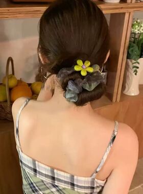 韩系黄色花朵高颜值发圈