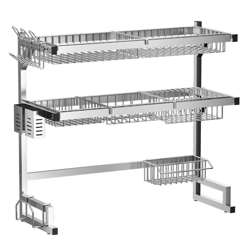 304不锈钢沥水架厨房置物架家用碗盘收纳架多功能水池放碗放盘架 - 图3