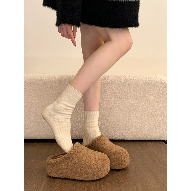 厚底增高加绒勃肯鞋包头半拖棉拖鞋女冬外穿2025新款毛毛拖鞋高跟,淘宝优惠券,粉丝福利购,淘宝优惠卷