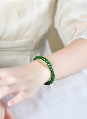 正品新疆和田碧玉手链直切国风气质送女友妈妈礼真玉石俄料带证书