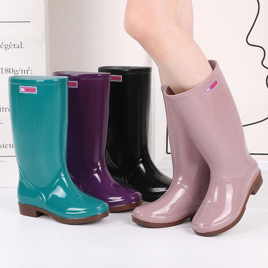 Women's high-top anti-skid water shoes waterproof mid-top rain boots