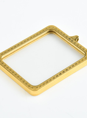 万字符方形唐卡盒子嘎乌盒西藏金色双面热贡民族风格钛钢挂件