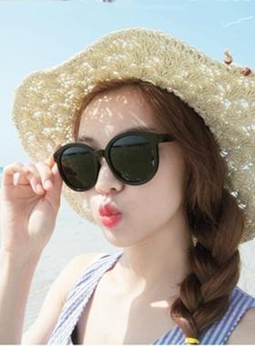 偏光太阳镜韩版新款女网红同款复古圆形眼镜白色大框圆脸出游墨镜