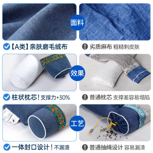艾草颈椎枕艾枕头圆柱枕枕睡觉热敷枕护颈圆形按摩充气睡眠肩颈 - 图2