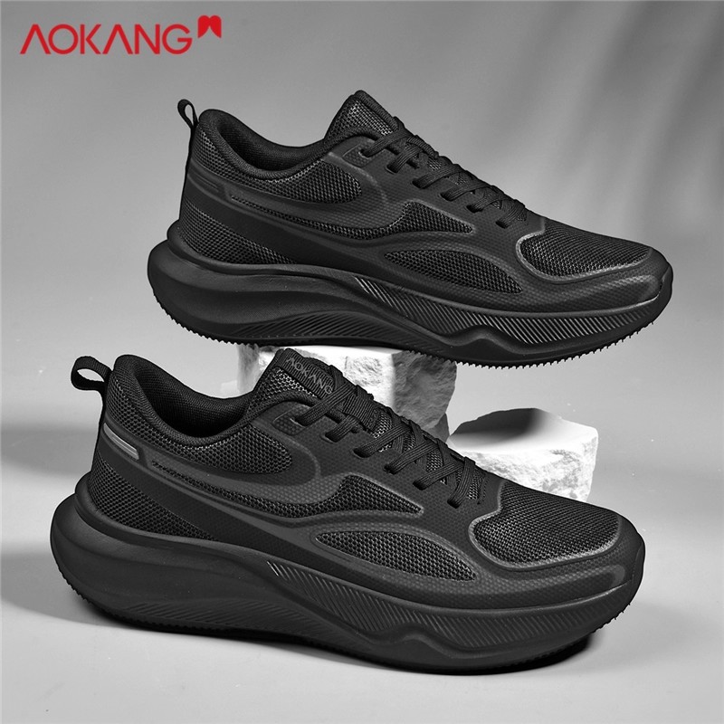 奥康男鞋2025新款春秋季男士休闲运动鞋透气网面厚底增高跑步鞋子 - 图0