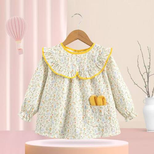 宝宝罩衣秋冬防水防脏洋气外穿儿童围裙罩衫幼儿园吃饭围兜反穿衣 - 图0