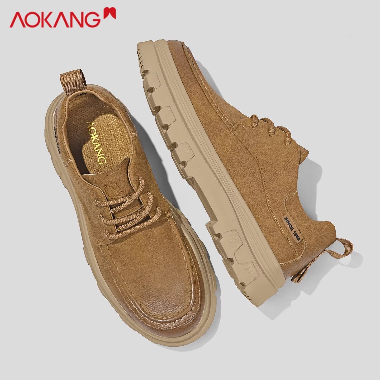 奥康休闲皮鞋男2025秋季新款增高低帮英伦风工装大头鞋子男鞋厚底,淘宝优惠券,粉丝福利购,淘宝优惠卷