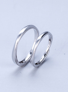 S925纯银平行世界戒指日韩ins潮男女一对简约开口可调节情侣对戒