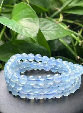 爆款转运珠多圈珠子仿冰透海蓝宝手链水晶手串单圈女深海蓝三圈