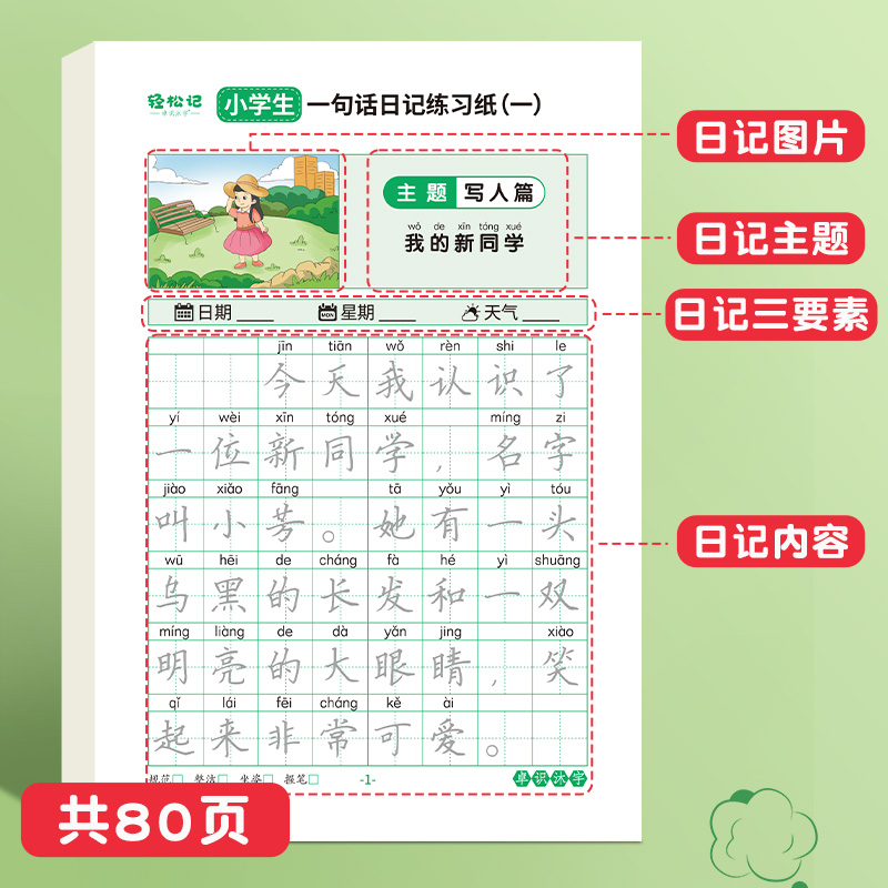 一句话日记练字帖看图写话是一年级练字小学生专用二三年级字帖每日一练语文上下册幼儿园幼小衔接硬笔书法练字本练习写字儿童楷书-图1