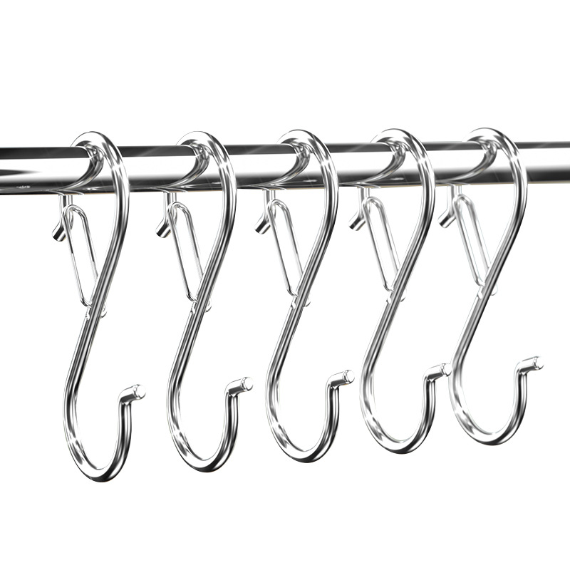 防风不锈钢S型挂钩免打孔吊钩厨房卧室挂衣勾子晒挂腊肉收纳神器 - 图3