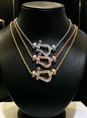 马蹄扣项链女镀18k新网红同款麻花绳麻绳中号轻奢小众简约锁骨链