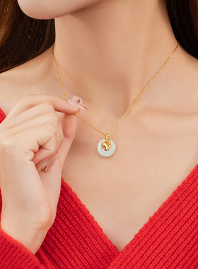 十二生肖纯银925和田玉项链国潮本命年平安扣锁骨链马上有钱吊坠