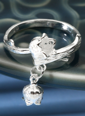 足银99花朵开口戒指女可调节