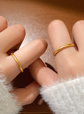 古法素圈戒指女款小众设计高级感越南沙金仿真黄金实心食指不掉色