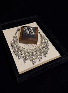 璀璨繁星 奢华时尚闪钻项链耳钉套装新娘高级感设计礼服配饰新款