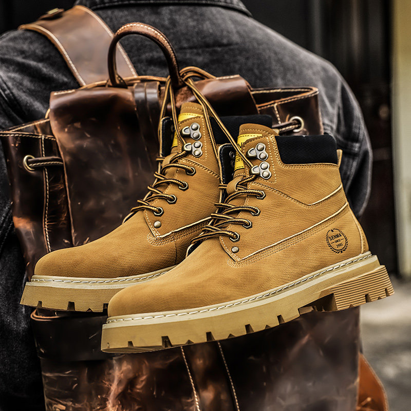森马复古高帮马丁靴男士2026季真皮英伦风工装鞋大黄靴子新款防滑,淘宝优惠券,粉丝福利购,淘宝优惠卷