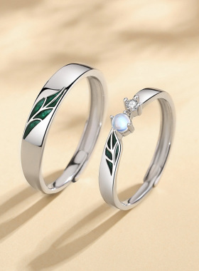 情窦初开纯银925情侣戒指女男国潮ins风七夕情人节梦幻月光石对戒