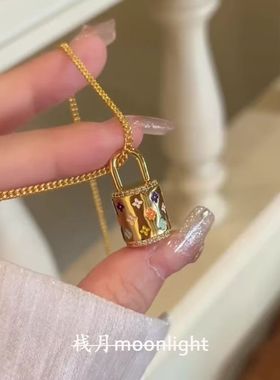 中古轻奢手工滴釉花朵水桶包吊坠项链精致轻奢高级感老钱风毛衣链