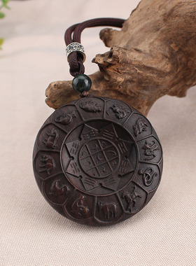 黑檀木九宫八卦牌佛像吊坠毛衣链平安扣长款项链简约百搭男女配饰