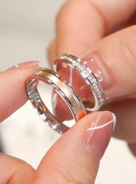 蒹葭白露情侣戒指s925纯银钻戒女七夕情人节礼物银对戒情侣款