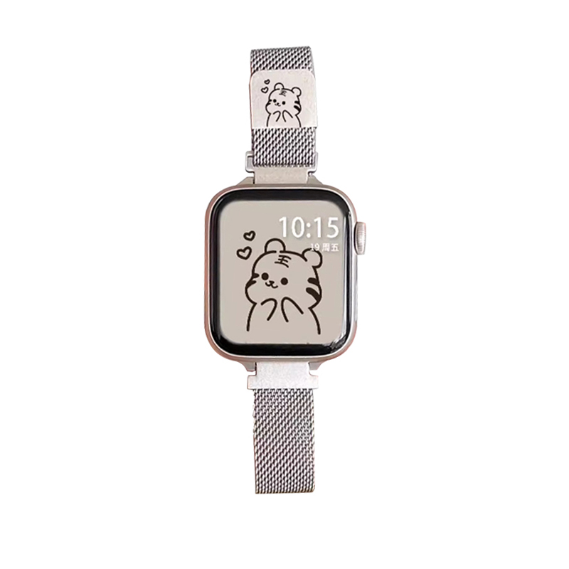 适用于applewatch s9表带iwatch8/7金属磁吸s8苹果手表se米兰尼斯45高级星光色透气可爱虎小熊夏天运动41mm-图3