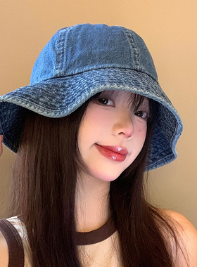 做旧牛仔渔夫帽子女春夏季薄款