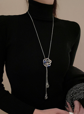 玫瑰花项链毛衣链女秋冬时尚同款高端2025年新款潮长款镀金钛钢