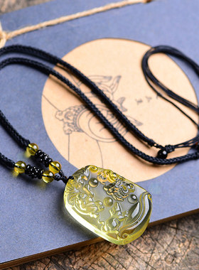 天然黄水晶项链三合生肖挂件