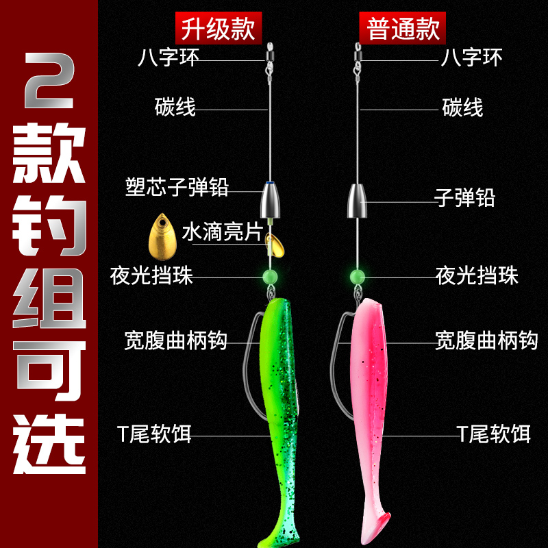 德州钓组套装成品曲柄钩路亚铅坠t尾软饵绑好线组铅头钩4号2号3号 - 图0